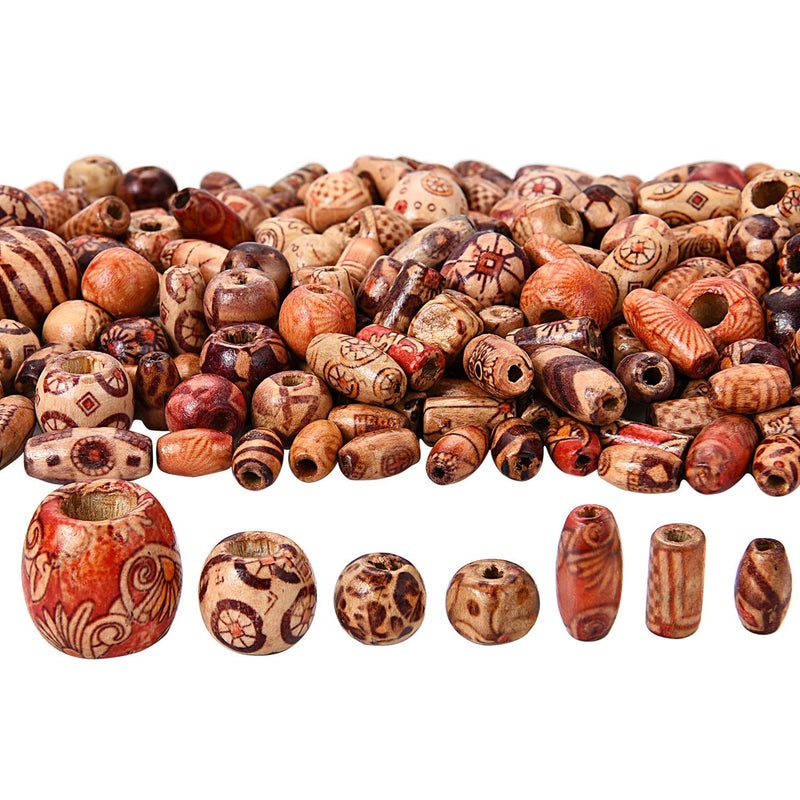 Bememo 400 Pieces Printed Wooden Beads Various Shapes Loose Wood Beads for Jewelry Making DIY Bracelet Necklace Hair Crafts - Image 1